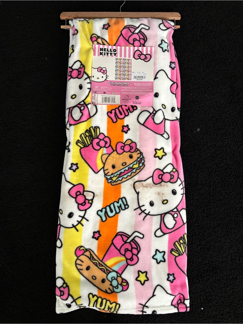 Hello Kitty Snack Shoppe Fast Food Stripe Plush Throw Blanket 50x70